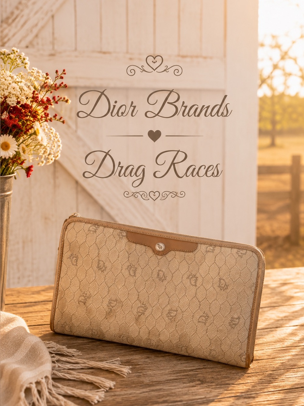 Dior Cannage (Honeycomb) Pouch – Beige Canvas with Brown Leather Trim